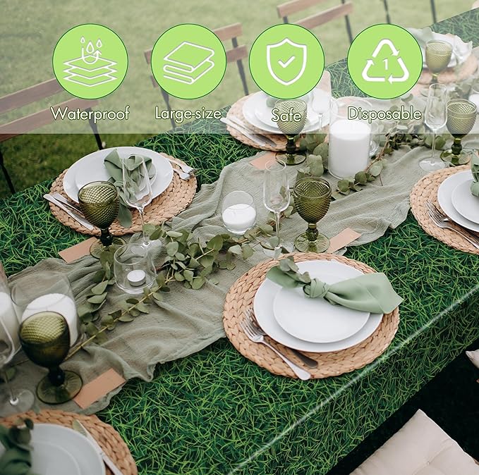Kochorie 54 Inch x 100 Ft Grass Plastic Table Cloth Roll Disposable Waterproof