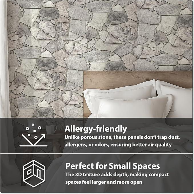 CONCORD WALLCOVERINGS 3D Faux Stone Wall Panels, Lightweight 17.5" x 23.75" PVC