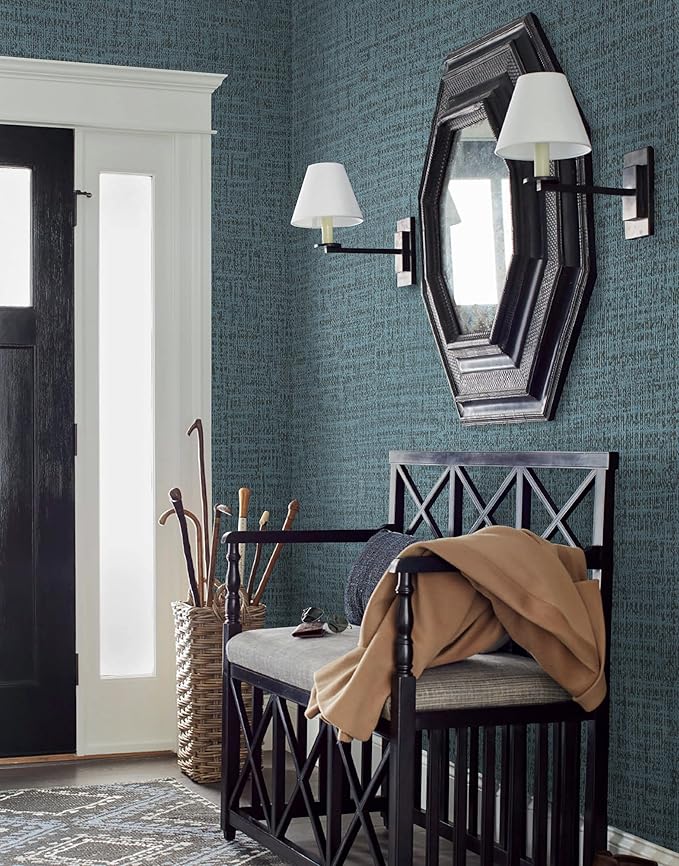 Guvana Grasscloth Peel and Stick Wallpaper Blue Textured Contact Paper Modern