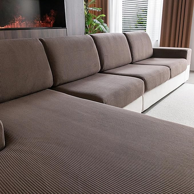 OHSIO Sectional Couch Covers, Wear Resistant Stretch Sofa Covers Washable Soft Couch Cushion Covers Anti Slip Furniture Protector Sofa Slipcovers for Pets (1 Piece Oversized Sofa Cushion, Brown)