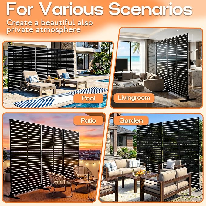 MTART Metal Privacy Screen 72" H x 47.2" Decorative Outdoor Privacy Screen