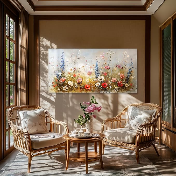 SERIMINO Modern Wildflower Wall Art, Rustic Botanical Floral Extra Large Artwork
