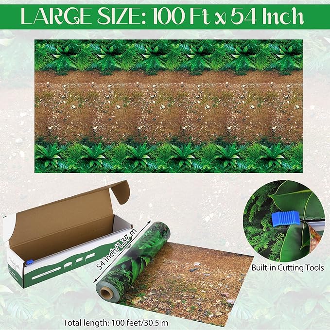 Kochorie 100 Ft x 54 Inch Forest Path Plastic Tablecloth Roll Safari Dinosaur