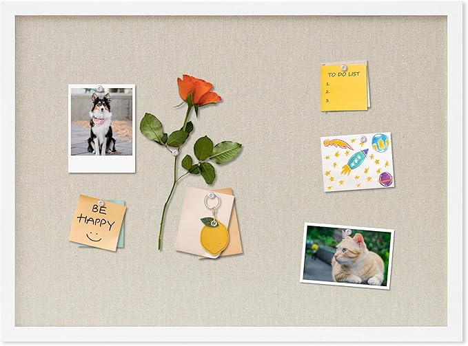 DAHAPYBOO Cork Board with Linen White, Bulletin Board 23"x17" Hanging Corkboards