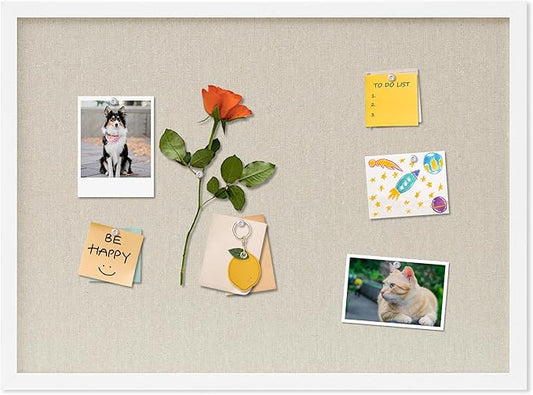 DAHAPYBOO Cork Board with Linen White, Bulletin Board 23"x17" Hanging Corkboards