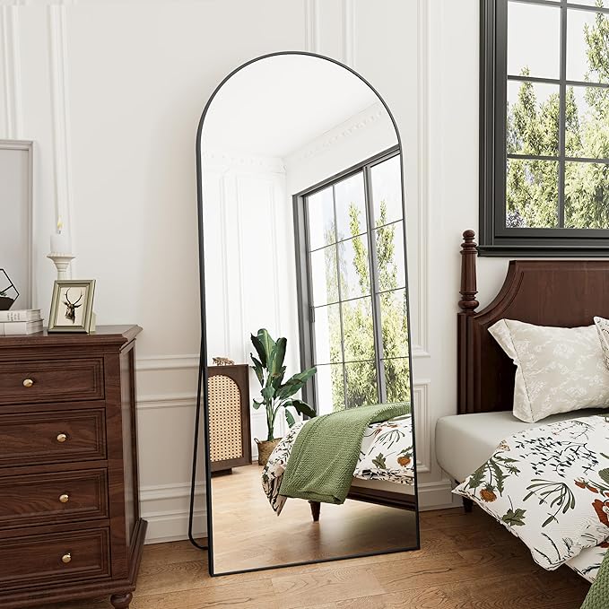Rowjut Full Length Mirror Arched Floor Length Mirrors, Aluminum Frame