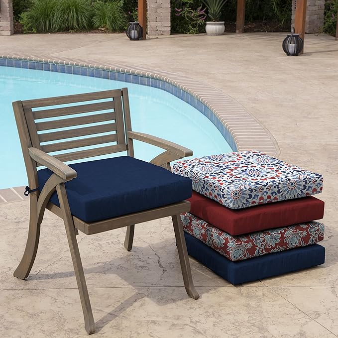 Arden Seat Cushion, 21 x 21, Rain-Proof, Fade Resistant, Cushion for Patio Dining, Adirondack, and Outdoor Chairs Sapphire Blue Leala