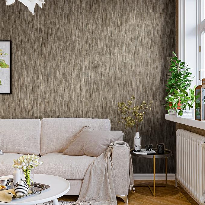 VEELIKE Taupe Grasscloth Peel and Stick Wallpaper Textured Faux Grasscloth