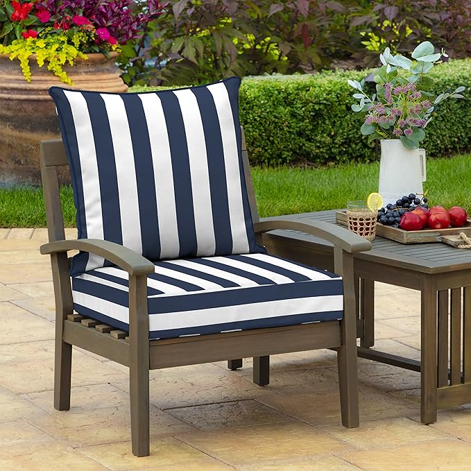 Arden Outdoor Deep Seat Cushion Set (4-Pack), 24 in x 24 in, Weather-Proof, Rain-Proof, Fade Resistant Patio Cushion for Chair, Sofa, and Couch Sapphire Blue Cabana Stripe