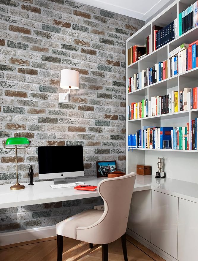Guvana 17.3"×590" Brick Peel and Stick Wallpaper Red/Blue/Grey Brick Contact