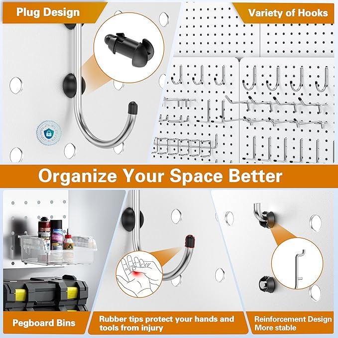 Peg Board, 4 Pack White Peg Board Panels, 50lbs Load Capacity Each, Pegboard