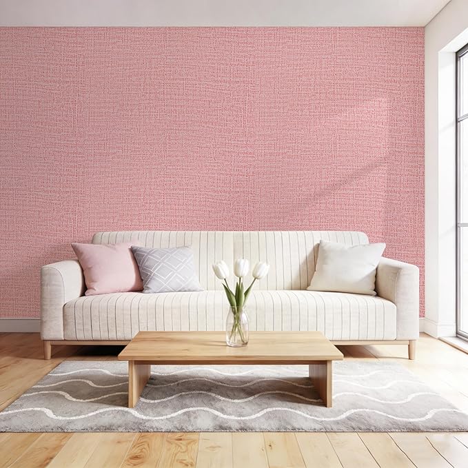 Guvana Grasscloth Peel and Stick Wallpaper Pink Textured Contact Paper Modern