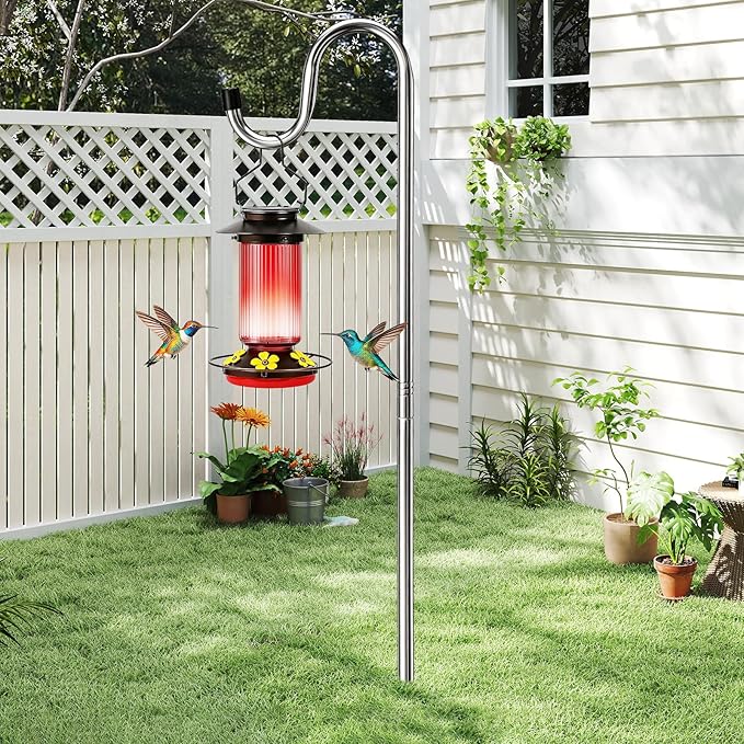 COCONUT 78 Inch Shepherds Hook for Bird Feeder, 5/8 Inch Width Heavy Duty Adjustable Outdoor Shepherd Hooks with 5-Prong Base for Lanterns Planting Hanger Weddings Decor, Silver