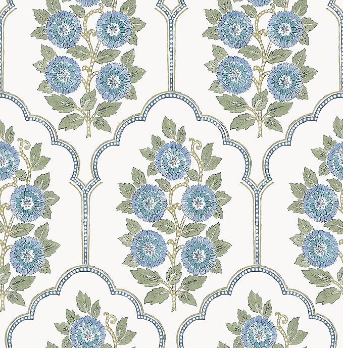 NuWallpaper x Society Social Floral Bazaar Green and Blue Peel and Stick