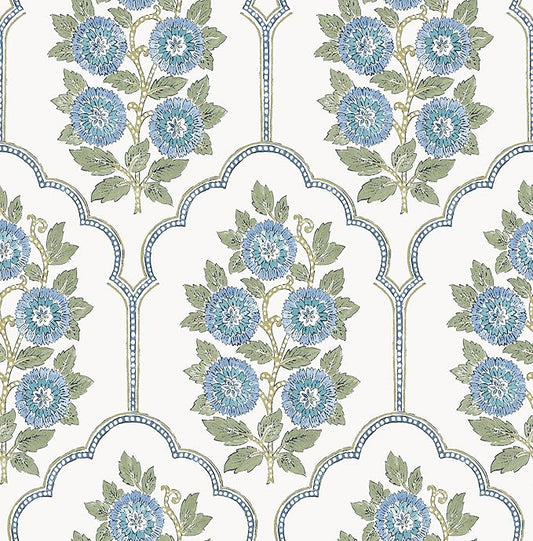 NuWallpaper x Society Social Floral Bazaar Green and Blue Peel and Stick