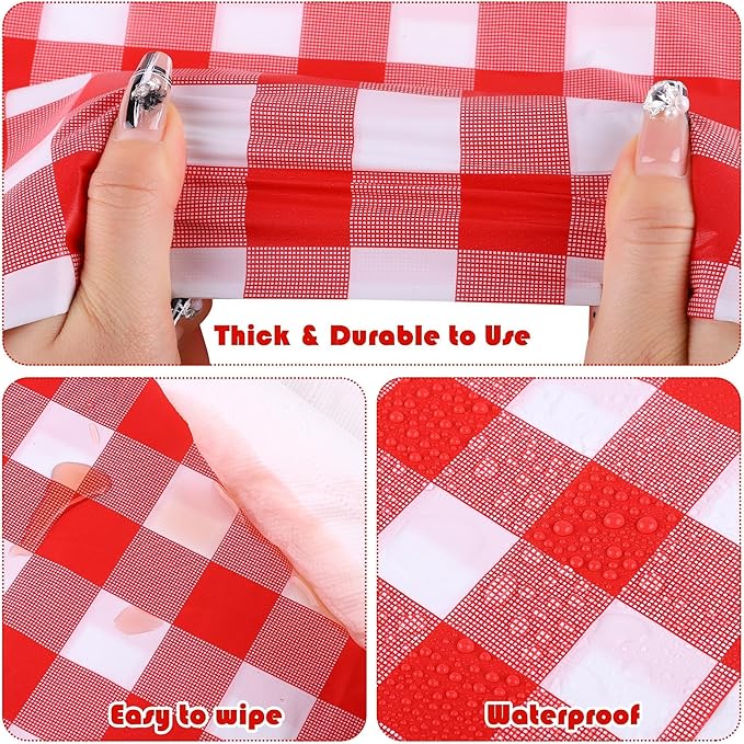 Kochorie 54 Inch x 300 Ft Red Checkered Plastic Table Cloth Roll Disposable