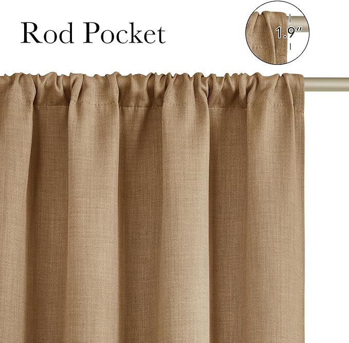 NICETOWN Caramel Faux Linen Room Darkening Rod Pocket Curtains 63 inch Length