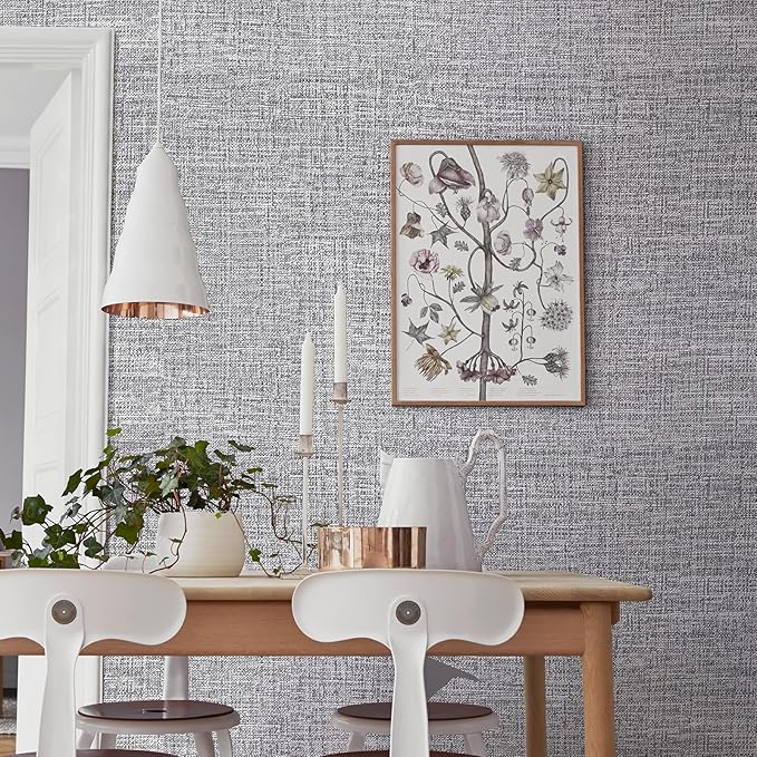 Grey Grasscloth Peel and Stick Wallpaper 17.3"x1200" Faux Linen Textured