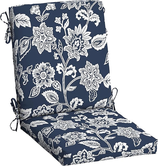 Arden Outdoor Patio Dining Chair Cushion, 20x44, Rain-Proof Seat Pad, Fade-Resistant Outdoor Cushion Sapphire Blue Ashland Jacobean