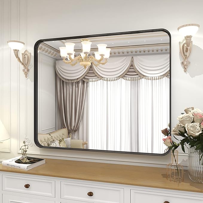 VooBang Bathroom Mirror 24x32 inch, Modern Round Corner Bathroom Vanity Mirror