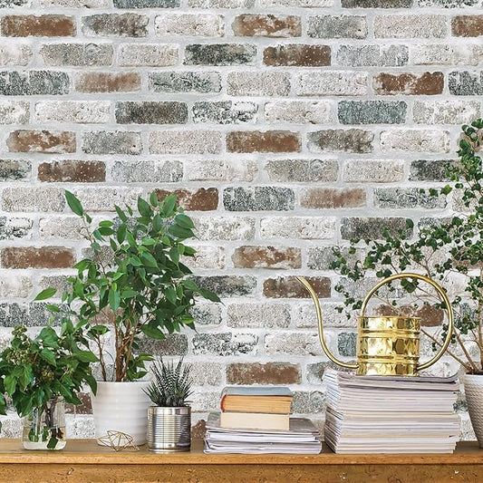 Guvana 17.3"×118" Brick Wallpaper Red/Blue/Grey Brick Peel and Stick Wallpaper