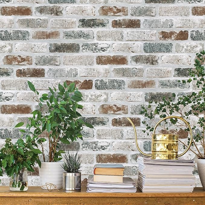 Guvana 17.3"×590" Brick Peel and Stick Wallpaper Red/Blue/Grey Brick Contact