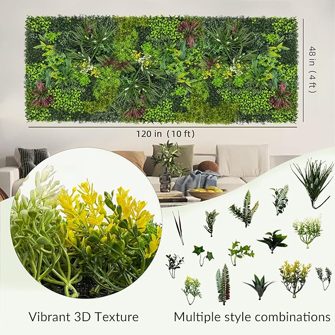 Artificial Plant Wall Boxwood Roll: 48"x120" UV Resistant Green Leaves Faux