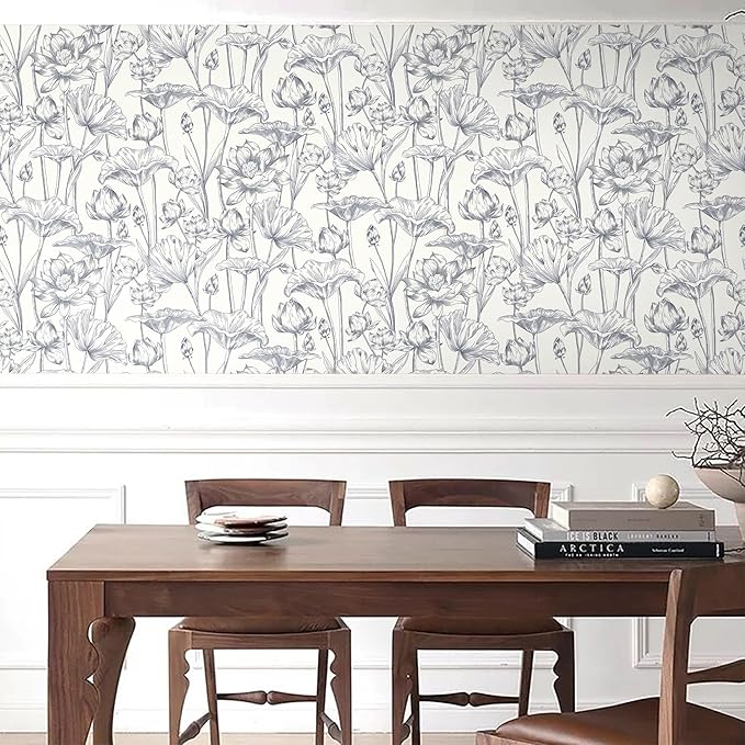Timeet Floral Peel and Stick Wallpaper 16" x 197" White and Purple Wallpaper