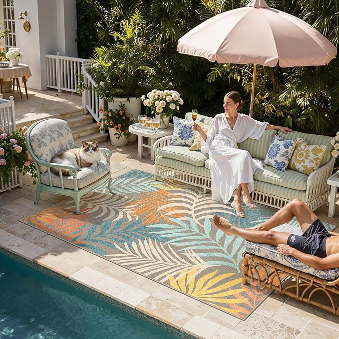 5x8 Indoor Outdoor Area Rug Washable Patio Rug Brown Non Slip Non Shedding Waterproof Carpet for Living Room Bedroom Backyard Porch Camping RV Balcony Poolside
