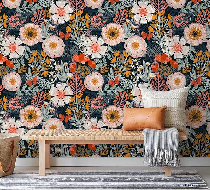 HAOKHOME Boho Peel and Stick Wallpaper Floral Wall Paper Removable