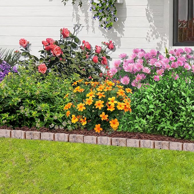 Landscape Edging Garden Edging Border Faux Stone Edging,91FT x 2.75 in Tall Decorative Stone-Look Garden Border for Flower Bed Edging,Yard Edging,Lawn Trees and Gardens,with Anchoring Spikes,Brown