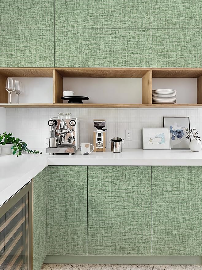 Guvana Grasscloth Peel and Stick Wallpaper Green Textured Contact Paper Modern