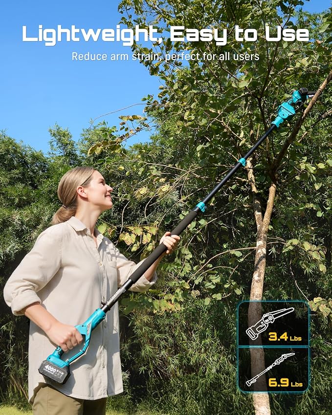 SEESII 2-in-1 Electric Pole Saws: Brushless Mini Chainsaw Cordless 6 Inch, 2 x 4000mAh Batteries, Pole Saw for Tree Trimming,Hand held Small Chain Saw with Extension Pole for Tree Limb Branch Cutter