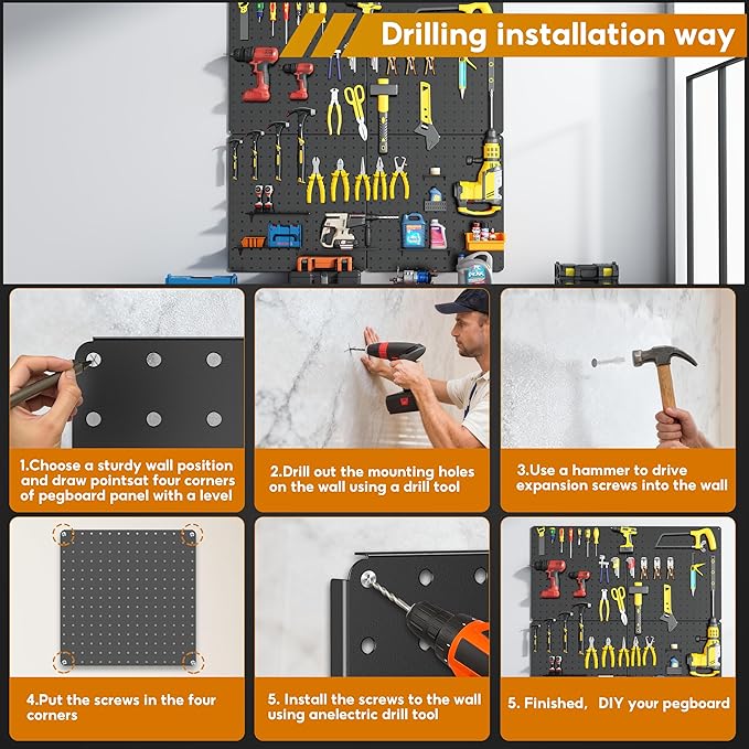 Peg Board, Total 32” x 32”, 4 Pack Black Peg Board Panels, 50lbs Load Capacity