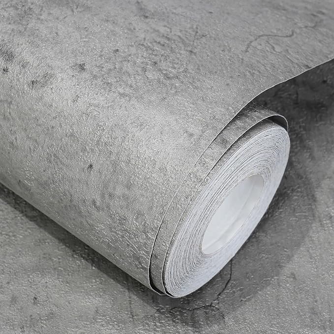 WADILE Light Gray Concrete Wallpaper 15.7 in * 354 in, Cement Contact Paper 3D