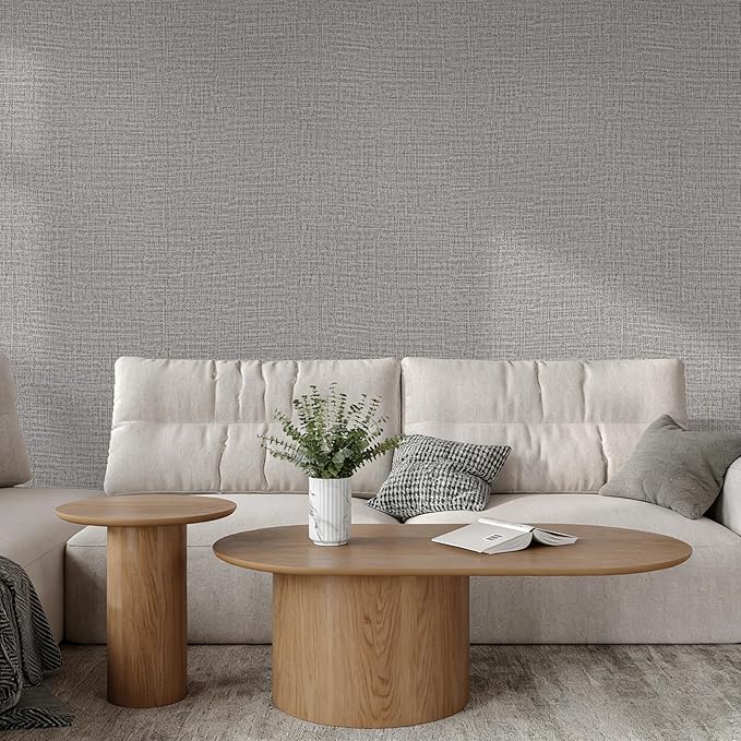 Guvana Grasscloth Peel and Stick Wallpaper Grey Textured Contact Paper Modern
