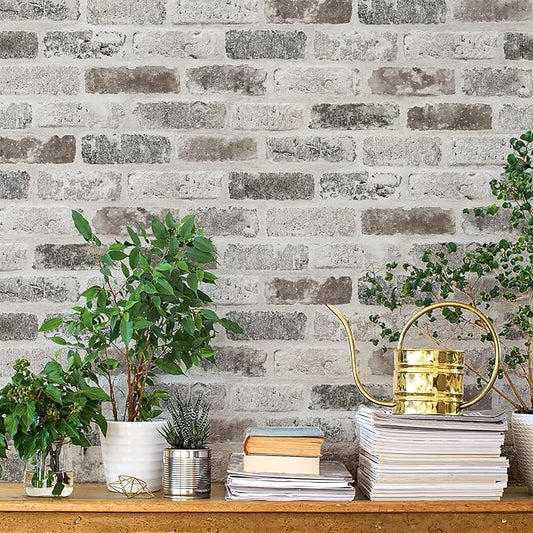 Guvana 17.3"×394" Brick Wallpaper Grey and Brown Self Adhesive Wallpaper 3D