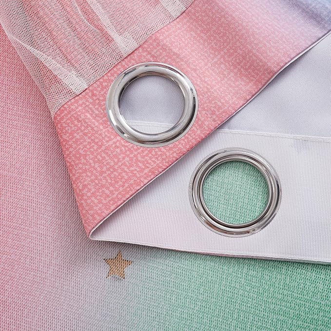 XiDi Curtains for Bedroom Decor, Rainbow Pink GreenBlue52/54/1