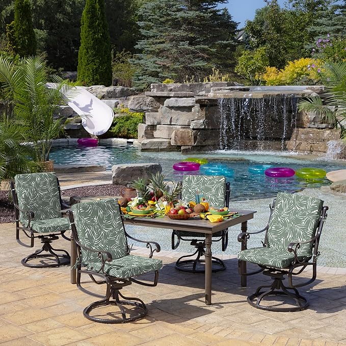 Arden 4-Pack Outdoor Patio Dining Chair Cushion, 20x44, Rain-Proof Seat Pad, Fade-Resistant Outdoor Cushion Sage King Palm