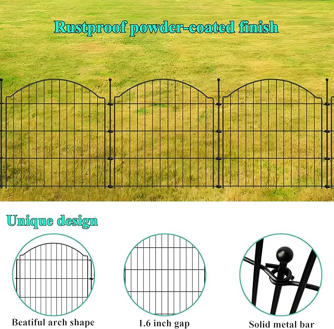 Decorative Garden Fences 24in x 10ft, 5 Pack Outdoor Fencing Animal Barrier Dog Border, Metal Wire Fence Panels for Garden Decor, Flower Bed Edging Borders for No Dig Patio Yard