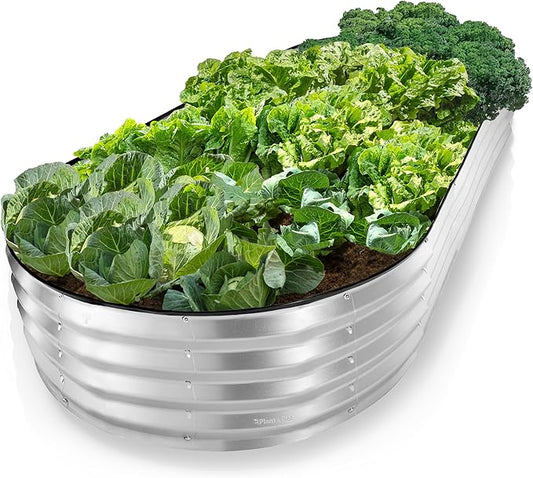 Plant & Plot Galvanized Raised Garden Beds Outdoor // 8Ã4Ã1 ft Planter Raised Beds for Gardening, Vegetables, Flowers // Large Metal Garden Box // Patented Tool-Free Design (Silver)