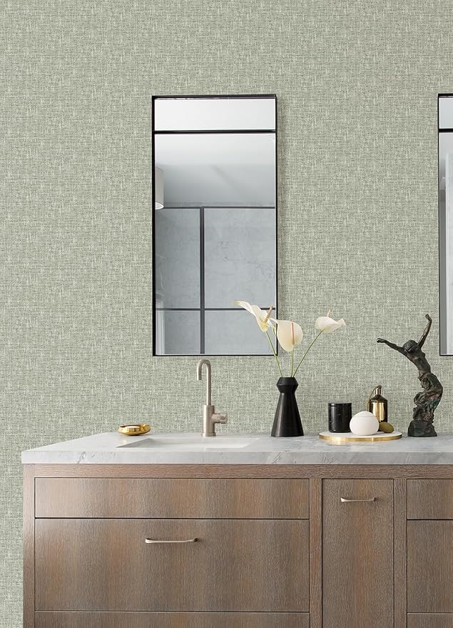 NuWallpaper Sage Poplin Peel and Stick Wallpaper