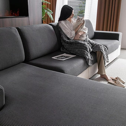 OHSIO Sectional Couch Covers, Wear Resistant Stretch Sofa Covers Washable Soft Couch Cushion Covers Anti Slip Furniture Protector Sofa Slipcovers for Pets(3 Pieces 2 Seaters+1 Chaise, Dark Gray)