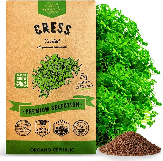 Organo Republic Curled Cress Seeds Pack 5G - Over 2,150 Non-GMO Heirloom Cress Seeds for Planting Greens in Individual Seed Packet, Greens Seeds for Planting Home Garden Indoor & Outdoor Gardening