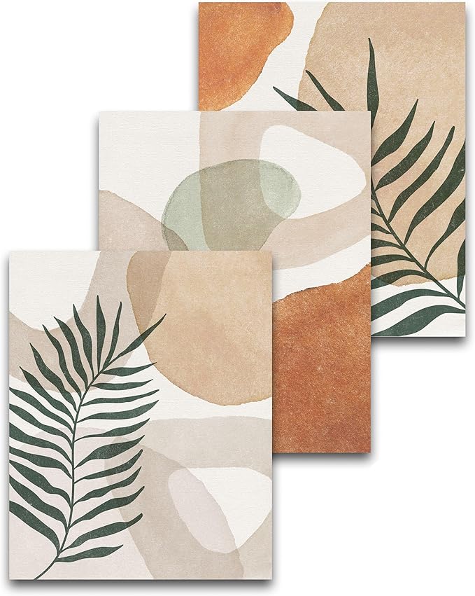 HesenDot Unframed Neutral Boho Wall Art Set of 3, 12x16in Botanical Leaves