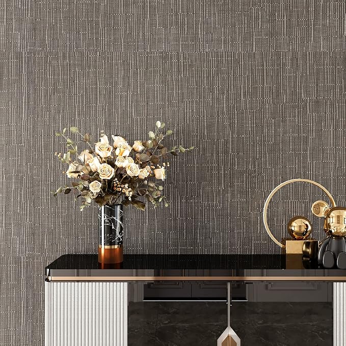 VEELIKE Truffle Brown Grasscloth Wallpaper Peel and Stick Grass Cloth Vinyl