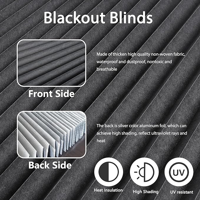 Window Blinds Cordless Blackout No Drill Cut to Size Clip On Stick On Self