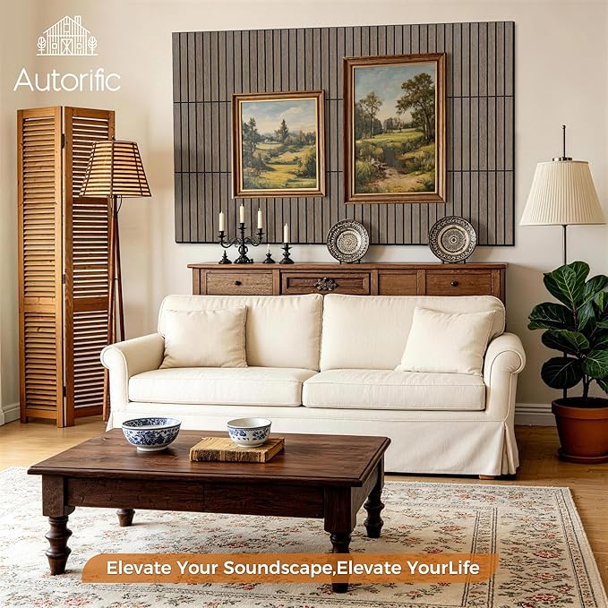 12 Pack PVC Wood Grain Acoustic Wall Panels, 11.8 x 15.7 x 0.35 Inch Wall