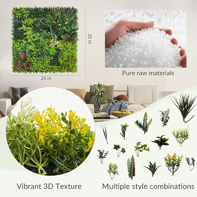 Artificial Grass Wall Boxwood Plant Panel: 20"x20" UV Resistant Green Leaves