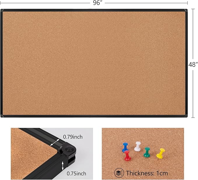 Extra Large Cork Bulletin Board 96" X 48", Wall Mounted Notice Pin Board